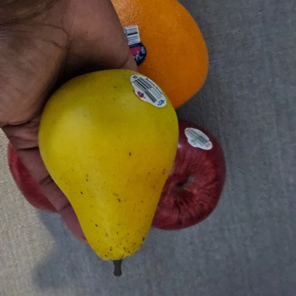 Lot Of 5 Realistic Large Artificial Pear, Apples, Orange Decor Plastic Fruits